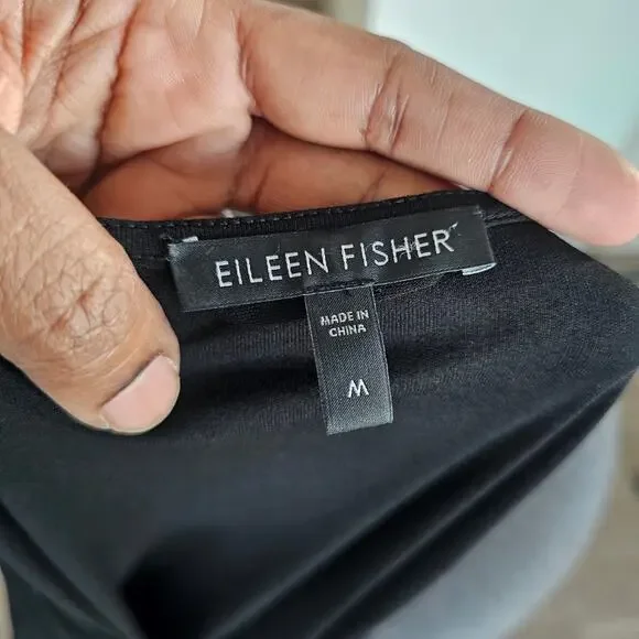 Eileen Fisher Black Faux Wrap Fit & Flare Silk Midi Dress Size M - Picture 7 of 8